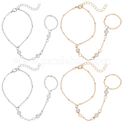 4Pcs 2 Colors Alloy Curb Chain Finger Ring Bracelets for Women&nbsp;BJEW-CY0001-07