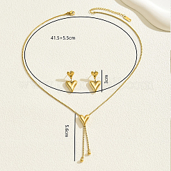 Sweet and Simple 201 Stainless Steel Heart Tassel Stud Earrings & Necklaces Set for Women&nbsp;EJ7179