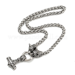 304 Stainless Steel Wolf Head King Wheat Chain Viking Mjolnir Thor Hammer Pendant Necklaces for Men&nbsp;NJEW-K278-05AS