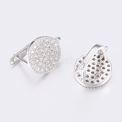 Brass Micro Pave Cubic Zirconia Hoop Earring Findings with Latch Back Closure&nbsp;LS-ZIRC-K075-24P