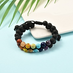 Natural Lava Rock & Mixed Gemstone Braided Bead Bracelet&nbsp;X1-BJEW-JB06961-01