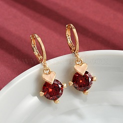 Heart Brass Micro Pave Cubic Zirconia Hoop Earrings&nbsp;EJEW-D318-02KCG