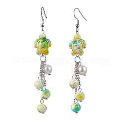 304 Stainless Steel Synthetic Turquoise Starfish Dangle Earrings&nbsp;EJEW-JE06514-02