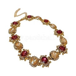 Alloy Light Topaz and Fuchsia Rhinestone Rectangle Link Chain Necklaces for Women&nbsp;FS-WG14885-02