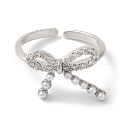 Bowknot Brass Micro Pave Clear Cubic Zirconia Open Cuff Rings for Women&nbsp;RJEW-C098-06P