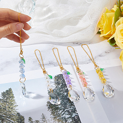 5Pcs Glass Round & Acrylic Flower Pendant Decorations&nbsp;HJEW-DC00106