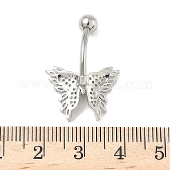 Brass Pave Clear Cubic Zirconia Curved Barbell Butterfly Belly Rings&nbsp;AJEW-L099-01A-P