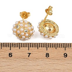 Half Round Brass Micro Pave Clear Cubic Zirconia Stud Earrings&nbsp;EJEW-L275-01G