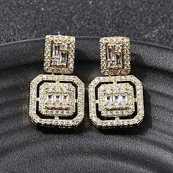 Brass Micro Pave Clear Cubic Zirconia Dangle Stud Earrings&nbsp;EJEW-G450-01G