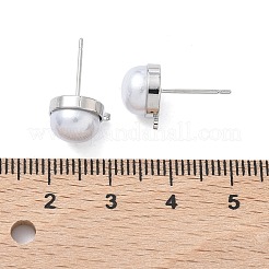SHEGRACE Brass ABS Imitation Pearl Half Round Stud Earring Findings&nbsp;XGR0100P-119P