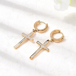 Cross 304 Stainless Steel Polymer Clay Rhinestones Hoop Earrings&nbsp;EJEW-G453-11G-02