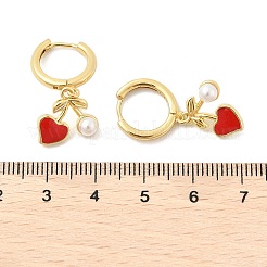 Heart Brass ABS Imitation Pearl Hoop Earrings&nbsp;EJEW-M077-18G