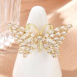 Butterfly Brass Micro Pave Colorful Cubic Zirconia Finger Rings for Women&nbsp;RJEW-G343-30G-02