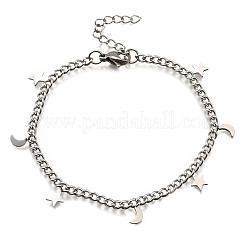304 Stainless Steel Moon & Star Charm Bracelets&nbsp;BJEW-R021-05P