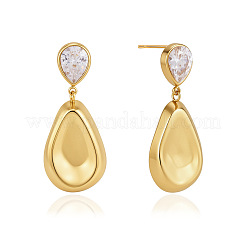 304 Stainless Steel Pave Clear Cubic Zirconia Teardrop Stud Dangle Earrings for Women&nbsp;WGA51D2-01