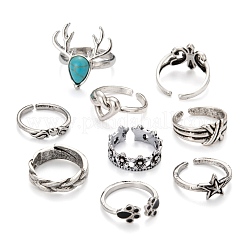 9Pcs 9 Style Adjustable Alloy Finger Rings&nbsp;RJEW-LS0001-16AS