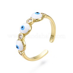 Clear Cubic Zirconia Evil Eye Open Cuff Ring with Enamel for Women&nbsp;RJEW-N035-099
