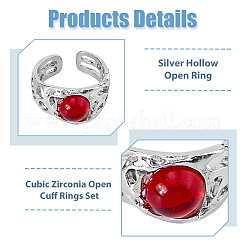 9Pcs 9 Style Cat Eye & Cubic Zirconia Open Cuff Rings Set&nbsp;RJEW-FI0001-12