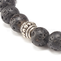 Natural Lava Rock & Alloy Round Beaded Stretch Bracelet&nbsp;BJEW-JB07897-01