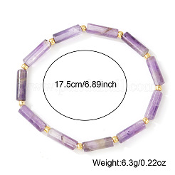 Natural Amethyst Column Beaded Stretch Bracelets with Brass Beads&nbsp;WH3970