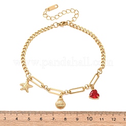 Ocean 304 Stainless Steel Pave Red Cubic Zirconia Charm Anklets for Women&nbsp;SA-CBA3D94-04C-G