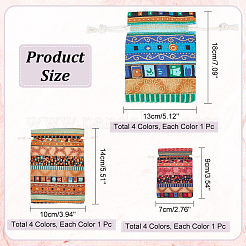 12Pcs 12 Styles Bohemian Rectangle Geometric Print Linenette Drawstring Bags&nbsp;ABAG-NB0001-89