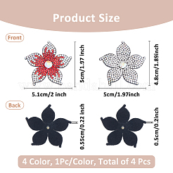 4Pcs 4 Styles Flower Imitation Leather & Rhinestone Ornament Accessories&nbsp;DIY-FH0007-09