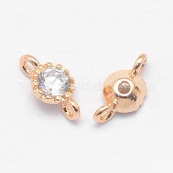 Real Light Gold Plated Brass Cubic Zirconia Flat Round Links&nbsp;KK-E672-015KCG