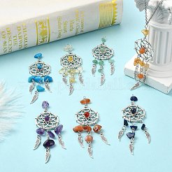14Pcs 7 Colors Natural & Synthetic Gemstone Dream Catcher Pendants&nbsp;PALLOY-CJ00165