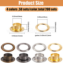 200 Sets 4 Colors Iron Grommet Eyelet Findings&nbsp;SCRA-GF0001-10A-02