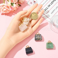 5Pcs 5 Styles Synthetic Blue Goldstone & Natural Cherry Blossom Agate & & Green Aventurine & Rose Quartz & Rhodonite Brass Pendants&nbsp;KK-YW0003-41