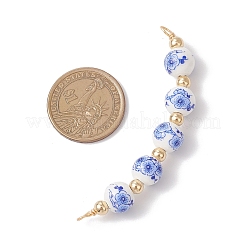 5Pcs 5 Colors Flower Printed Porcelian Round Beaded Connector Charms&nbsp;PALLOY-JF04161