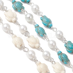 2Pcs 2 Colors Synthetic Turquoise & Glass Pearl Link Chains&nbsp;AJEW-JB01594-02