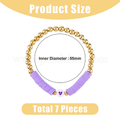 7Pcs 7 Color Polymer Clay Disc & Acrylic Heart & CCB Beaded Stretch Bracelets Set&nbsp;BJEW-FI0001-61