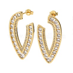 Brass Micro Pave Clear Cubic Zirconia V-Shaped Stud Earrings&nbsp;EJEW-D332-01G