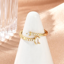 Oval Brass Micro Pave Clear Cubic Zirconia Open Cuff Rings for Women&nbsp;RJEW-G343-24G