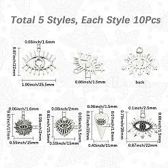 50Pcs 5 Styles Tibetan Style Zinc Alloy Pendant Rhinestone Settings&nbsp;FIND-SC0019-10