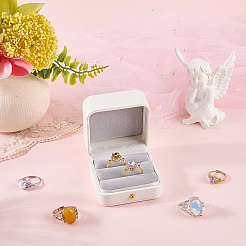 Square Imitation Leather Couple Ring Storage Boxes with Velvet Inside and Golden Findings&nbsp;CON-WH20005-23C