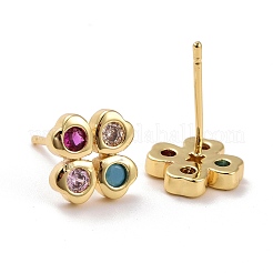 Clover Brass Micro Pave Colorful Cubic Zirconia Ear Studs&nbsp;KK-K258-29G-RS