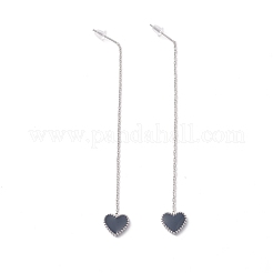 Long Chain with Enamel Heart Dangle Stud Earrings&nbsp;EJEW-A067-01P-A