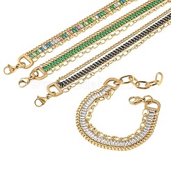304 Stainless Steel & Glass Double Layers Chain Bracelets for Women&nbsp;BJEW-F540-10G