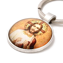 I Love Jesus Symbol Glass Pendant Keychain with Alloy Jesus Fish Charm&nbsp;LS-KEYC-G058-01E