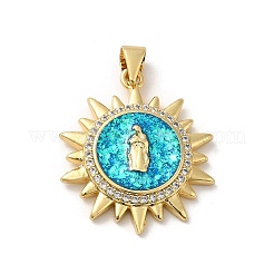 Rack Plating Brass Micro Pave Cubic Zirconia with Synthetic Opal Pendants&nbsp;KK-D088-27G