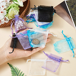 100Pcs 4 Colors Rectangle Organza Drawstring Bags&nbsp;ABAG-TA0002-12