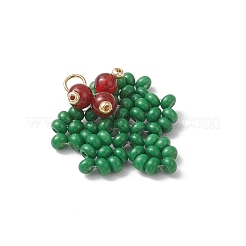 Christmas Handmade Glass Seed Beaded Ilex Aquifolium Leaf Pendants&nbsp;PALLOY-MZ00849