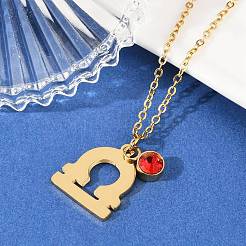 304 Stainless Steel Glass Drill Birth Stone Constellation Pendant Necklaces&nbsp;LS-STAS-D305-08G-G