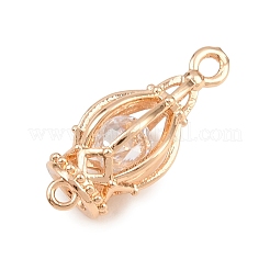 Brass Birdcage Links Connector Charms with Clear Cubic Zirconia Beads Inside&nbsp;KK-D265-03G