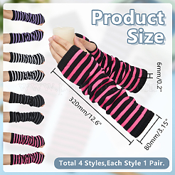 4 Pairs 4 Colors Acrylic Fibers Stripe Fingerless Glove Sleeves&nbsp;AJEW-HY0002-86