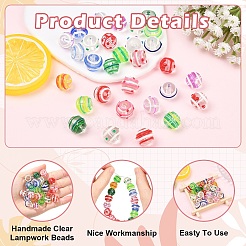 15Pcs Round Handmade Clear Lampwork Beads Strands&nbsp;LAMP-YW0004-15