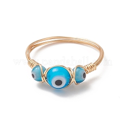 Lampwork Evil Eye Finger Ring&nbsp;RJEW-JR00555